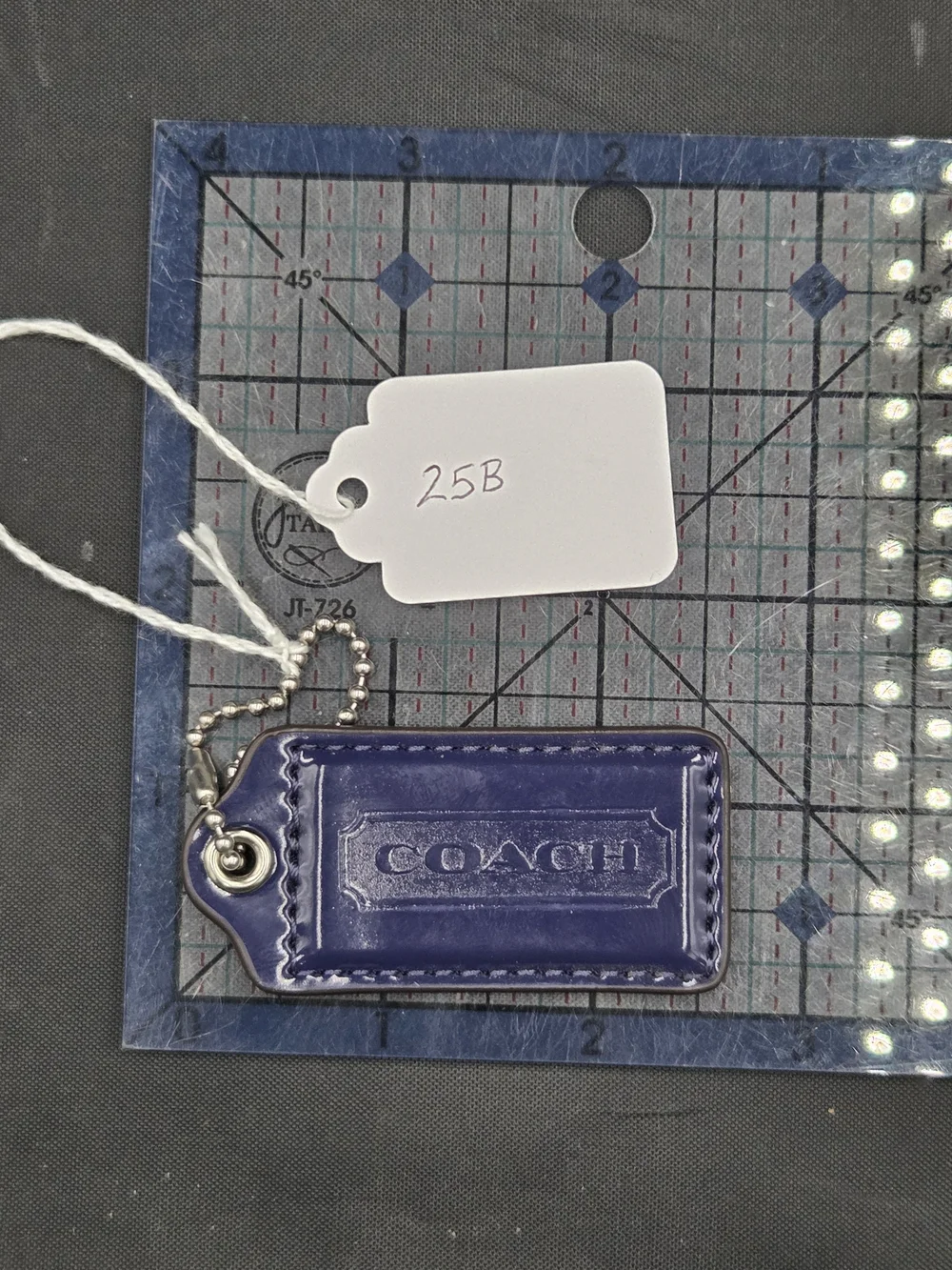 Coach Leather Tag Keychain in Dark Blue